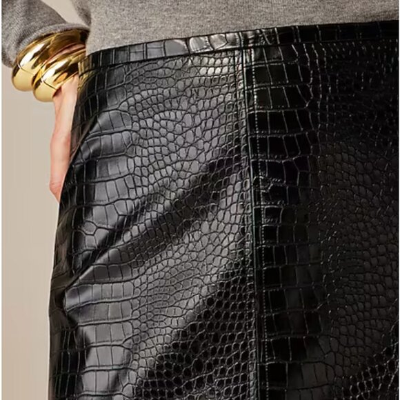 J. Crew Womens Pencil skirt in Croc-embossed Faux Leather Black - Picture 5 of 14